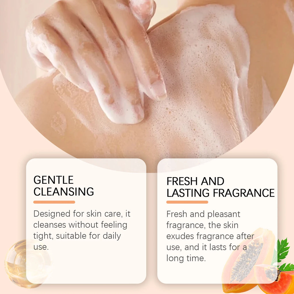 Papaya Shower Gel Whitening Smoothing Cleansing Remove Dirt Fade Pigmentation Rich Foam Lasting Aroma Hydrate Refresh Body Wash Zpaxo