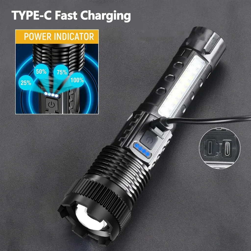 Rechargeable LED Tactical Flashlight – 6 Modes, Zoom, IPX6