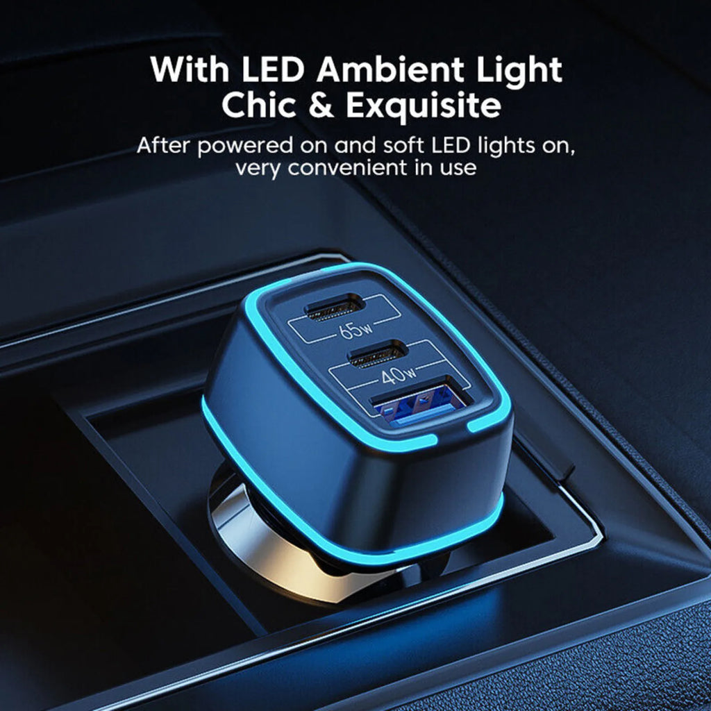 105W Car Charger Quick Charge USB C PD 65W Fast Charging Adapter