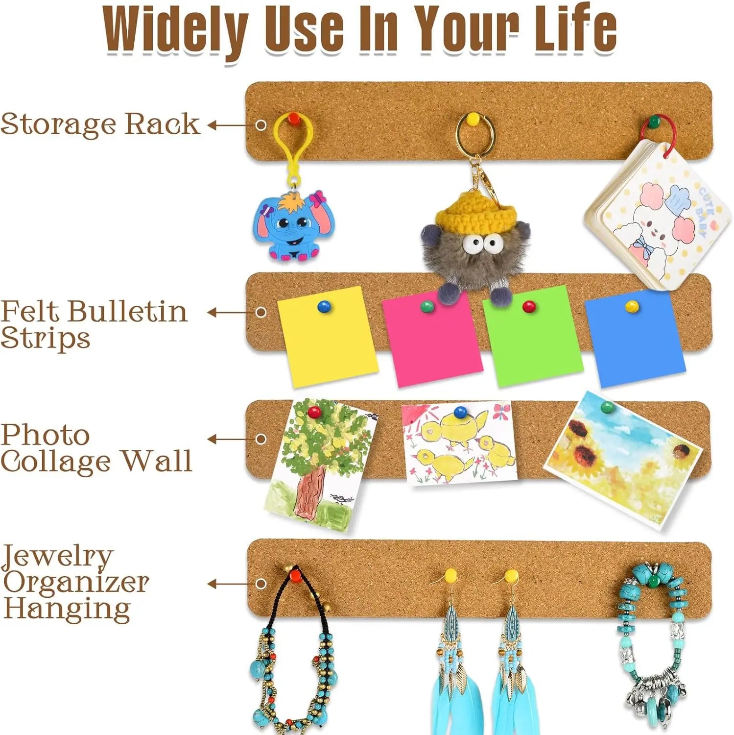 Self-adhesive Felt Board Strips Long Bulletin Bar Wall Memo Pins DIY