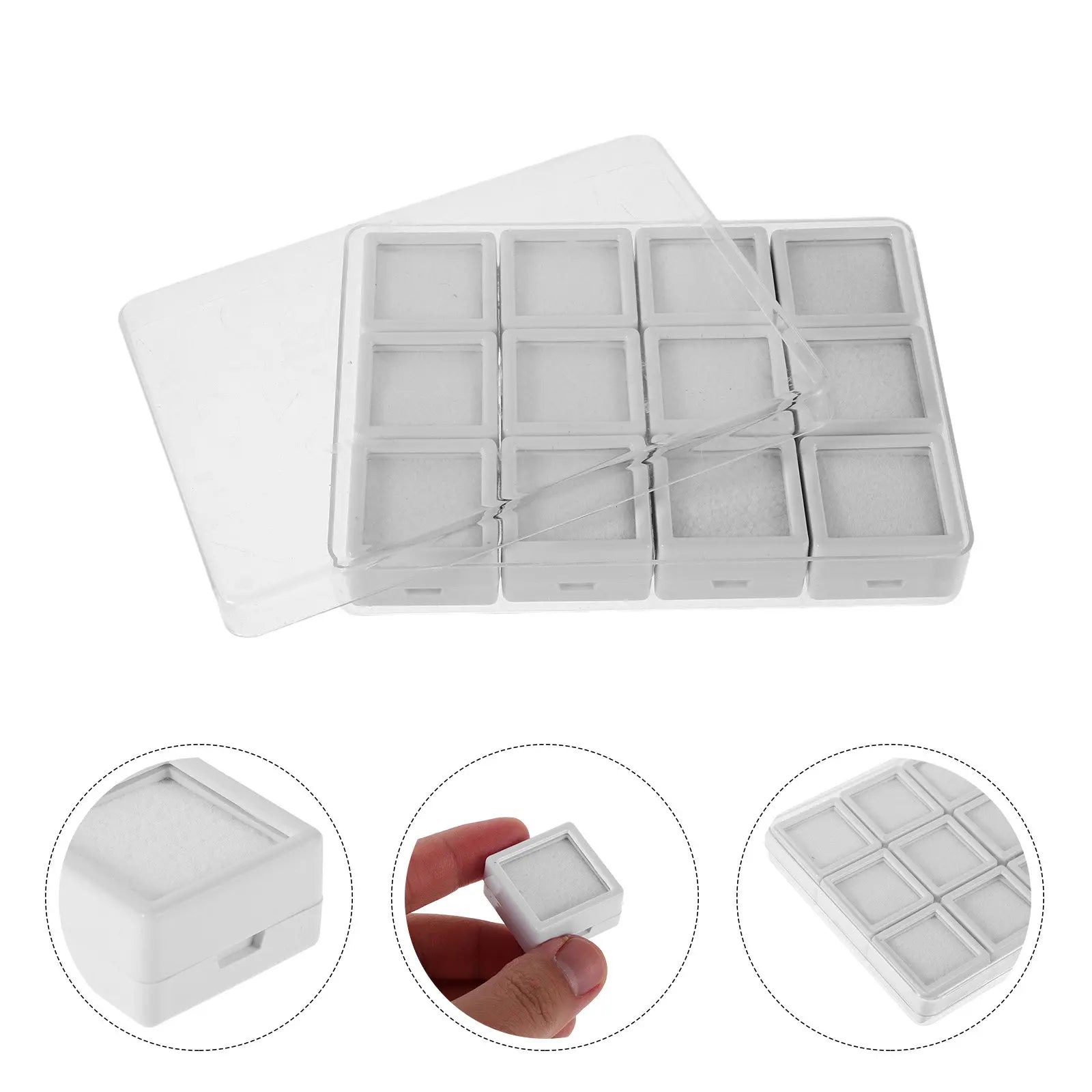 12 Grids Small Plastic Gemstone Display Box Acrylic Jewelry Organizer