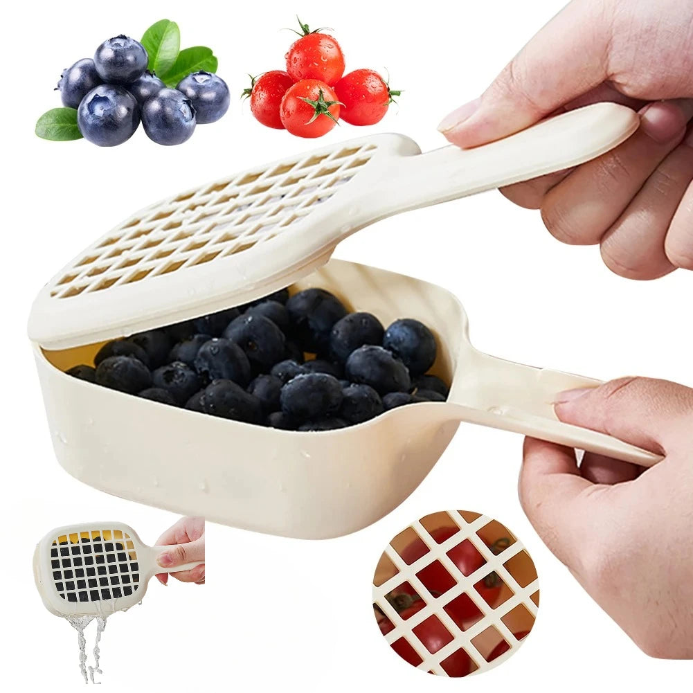 1 Vegetable Washing Basket Lid Handle Kitchen Colander Draining
