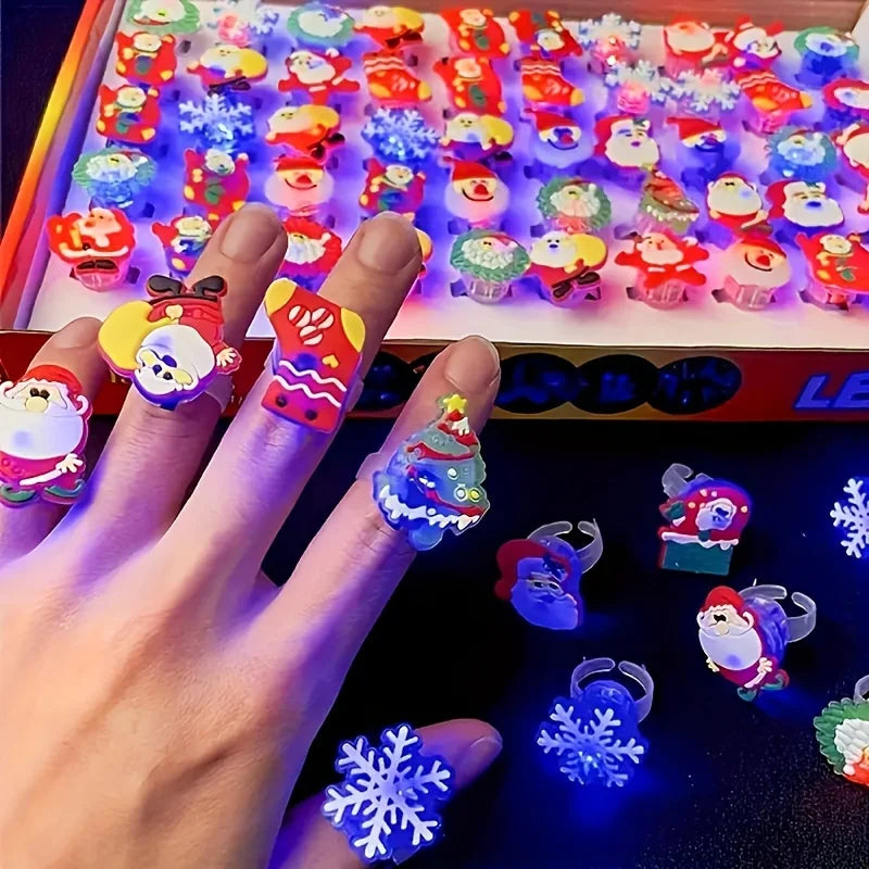 LED Christmas Party Favor Rings Glowing Finger Ring Cute Cartoon