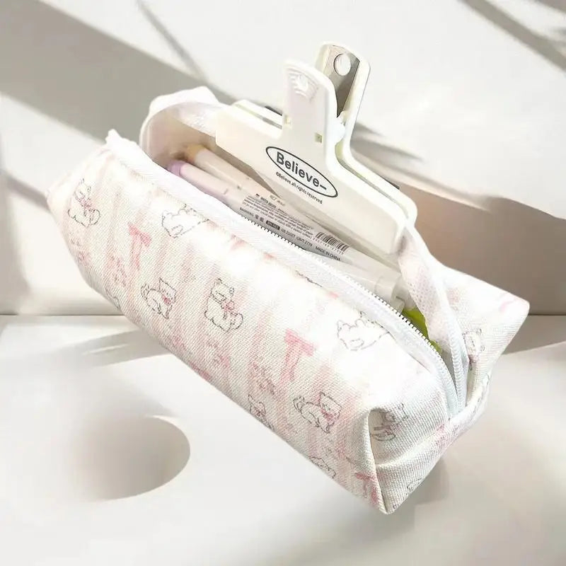 Lovely Bow Cat Pencil Pouch Large Pen Storage Compact Makeup Bag Zpaxo