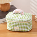Korean Checkered Cotton Makeup Bag – Large Travel Cosmetic Pouch Travel Cosmetic Bag Zpaxo Green