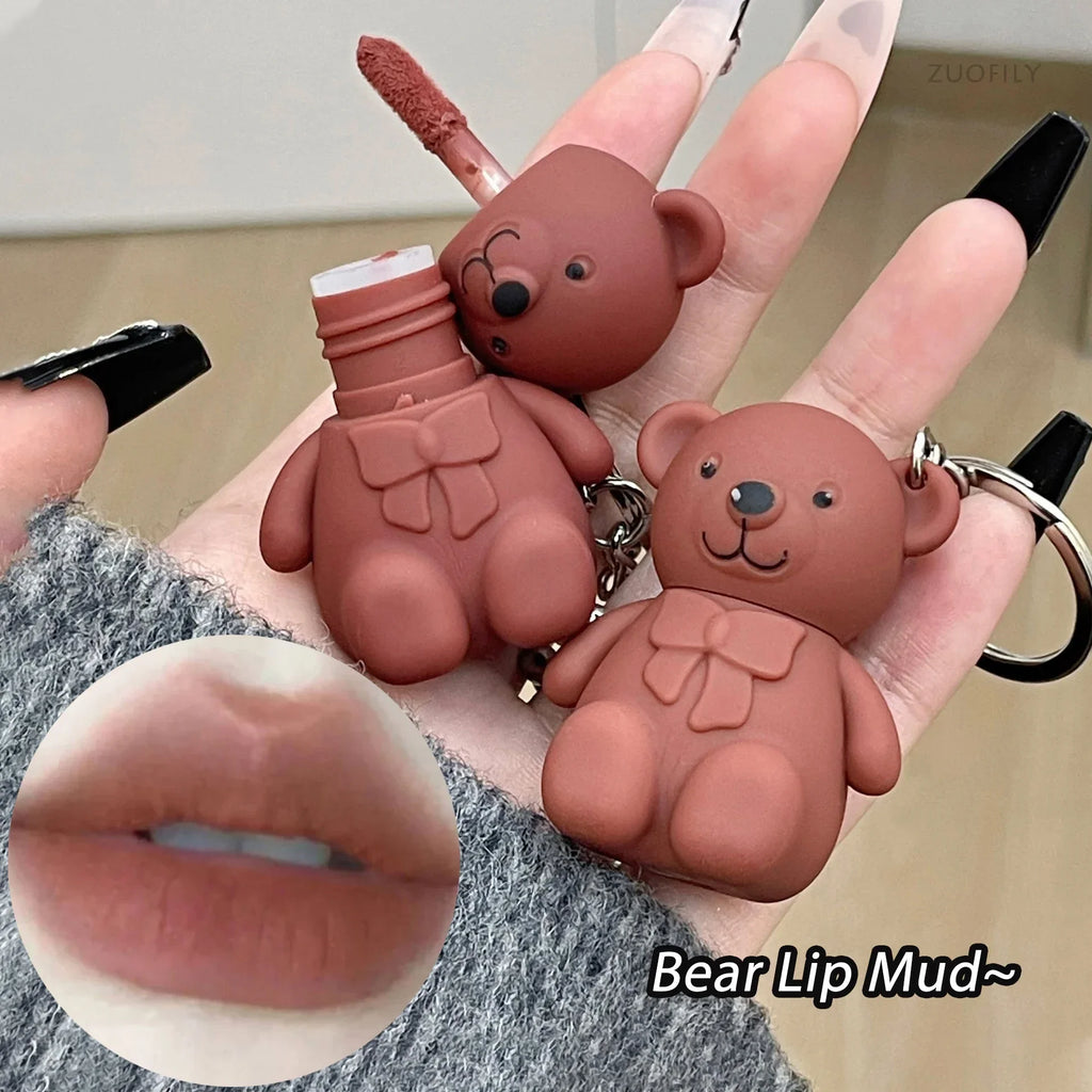 Keychain Design Cute Bear Matte Lip Mud Lipstick Velvet Glaze Sexy Zpaxo
