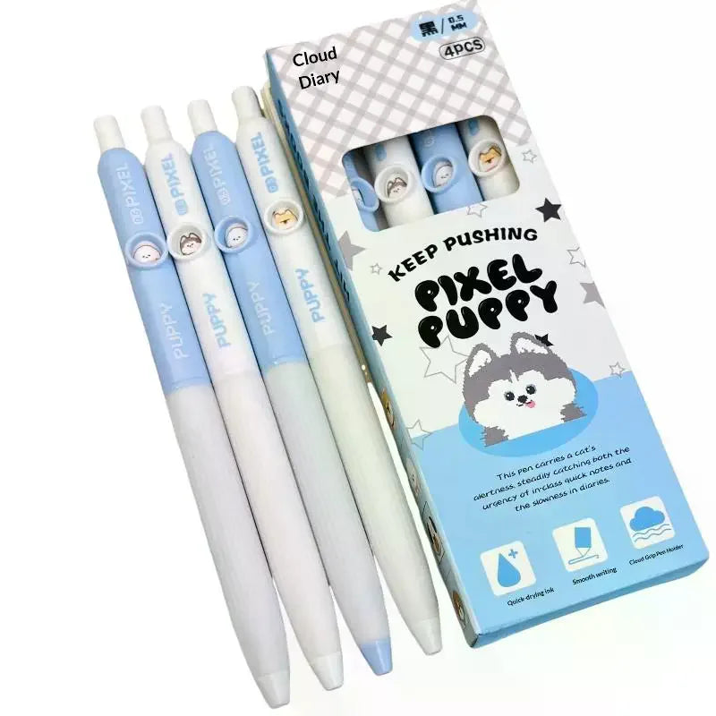 4Pcs Kawaii Dog Pattern Gel Pens 0.5mm Quick-Dry Black Ink-Smooth Writing Retractable Pens Student Stationery Gift Zpaxo