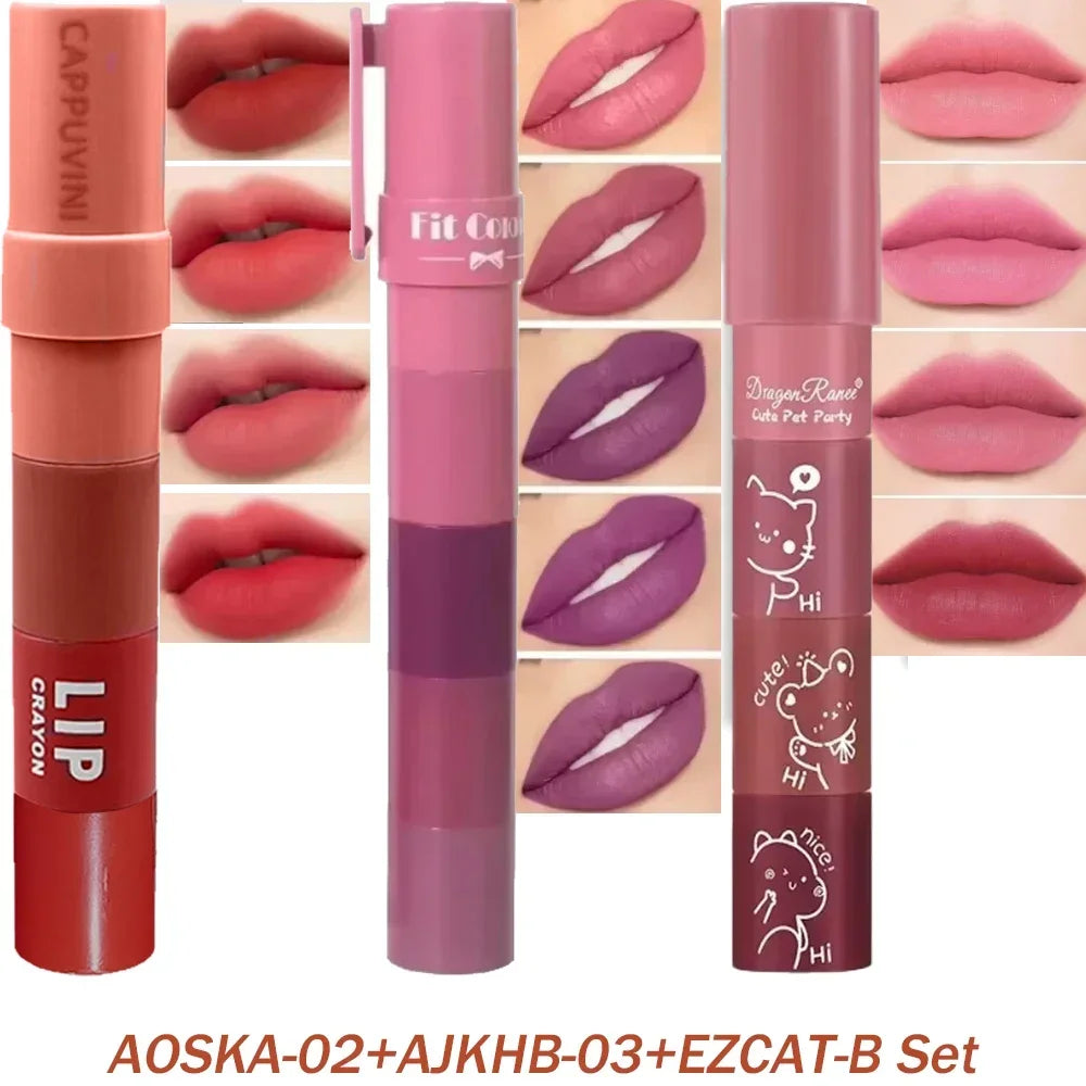 1 Cute Matte Lipstick Crayon Combo Purple Lip Tint Velvet Sexy Zpaxo 3Pcs Set B