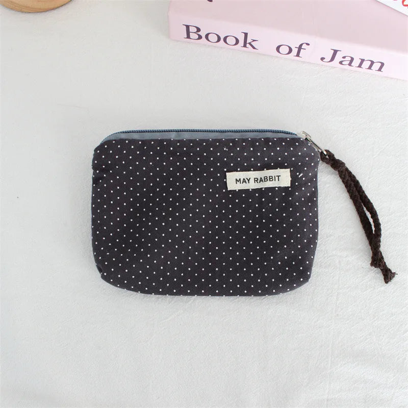 Korean Canvas Coin Purse – Polka Dot & Heart Mini Zipper Pouch Canvas Coin Purse Zpaxo A