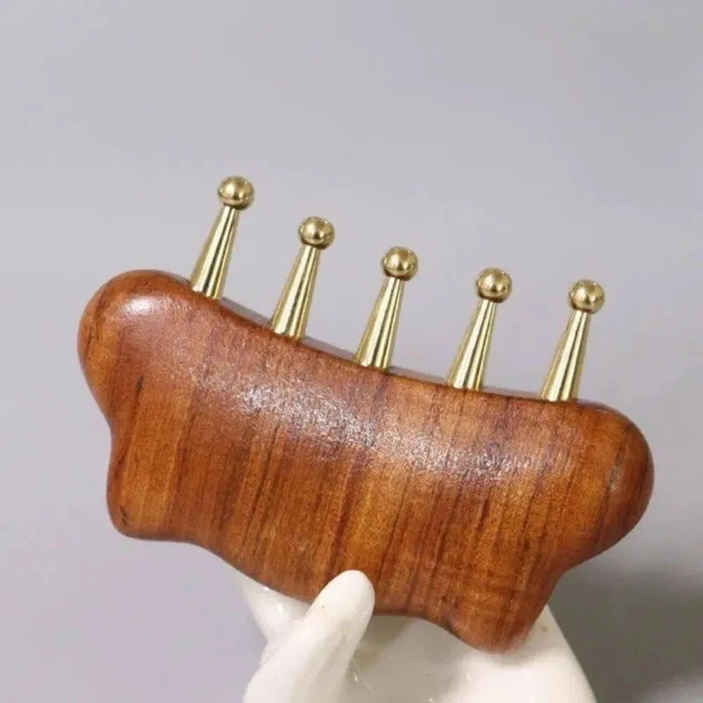 Handcrafted Golden Sandalwood Meridian Comb Wooden Copper-alloy Teeth Zpaxo