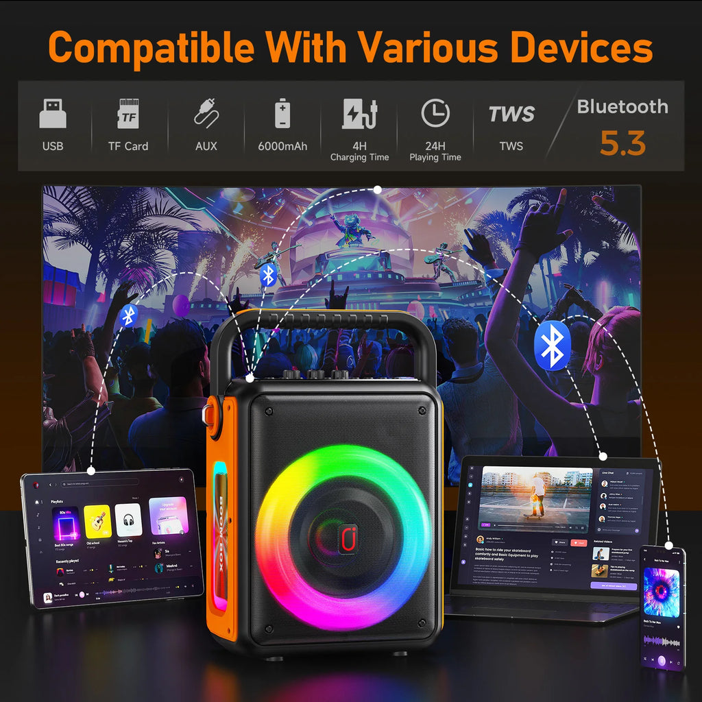 Fanfun S65 Portable Bluetooth Karaoke Speaker 2 Wireless Microphone