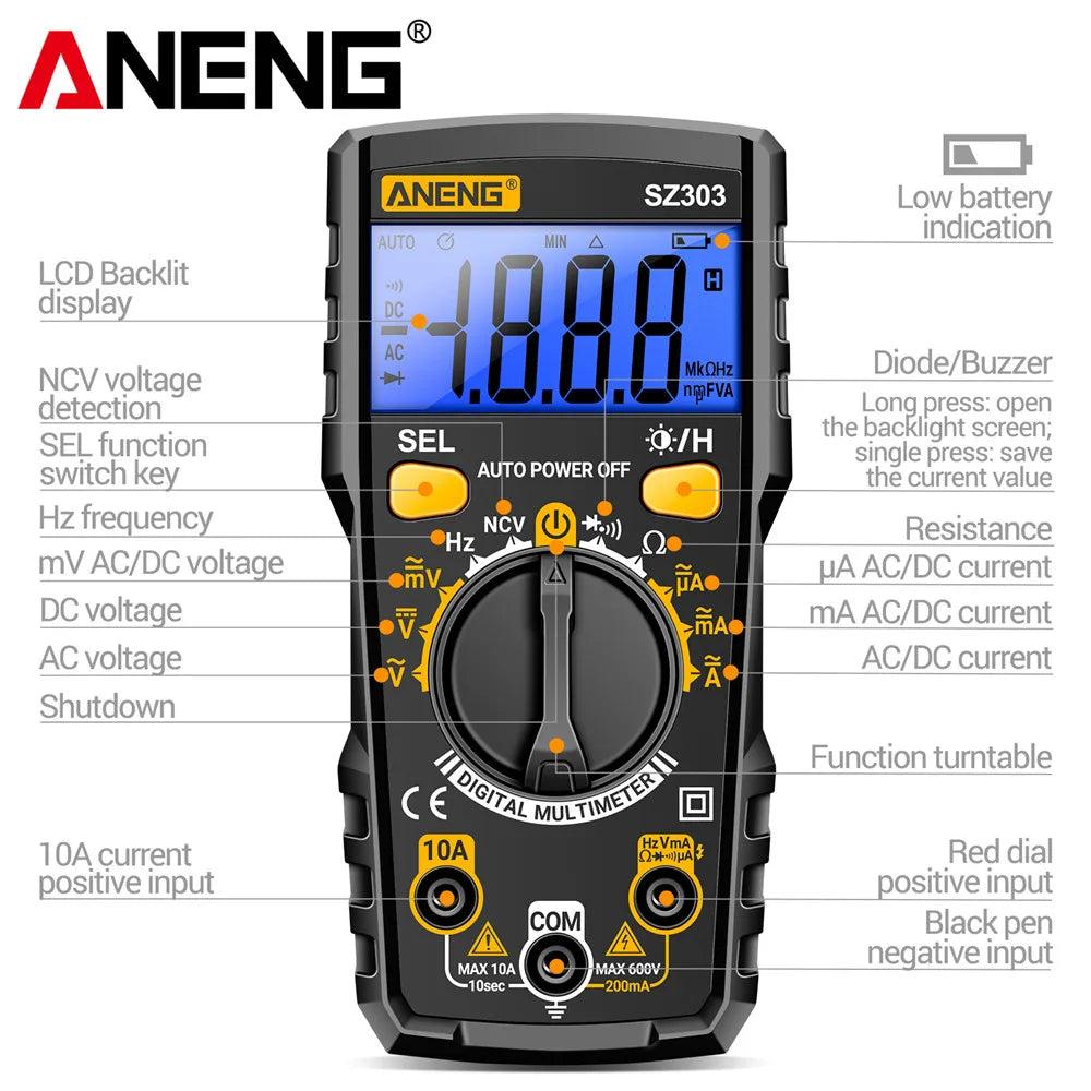 Smart Digital Multimeter Tester ANENG SZ303 Professional AC DC