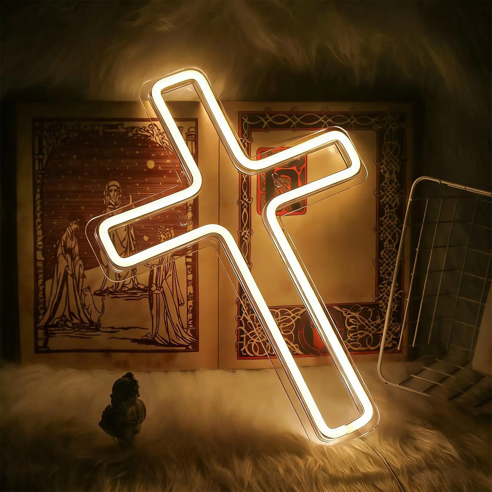 Neon Cross LED Light Wall Sign Dimmable Acrylic Crucifix Lamp Bedroom