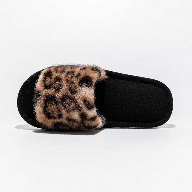 Women's Leopard Print Plush Slippers Home Non-slip Sole Soft