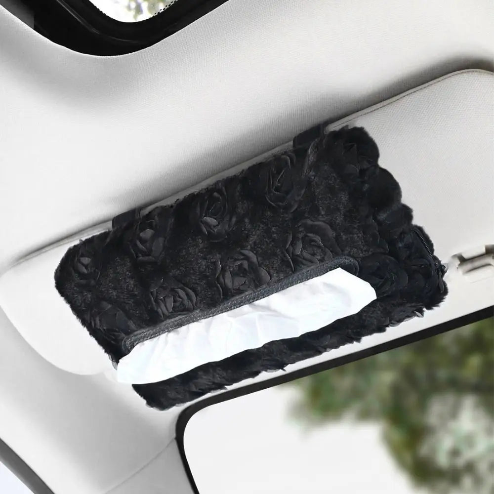 Car Accessories Leather Rose Tissue Box Pink Black Cute Napkin Zpaxo