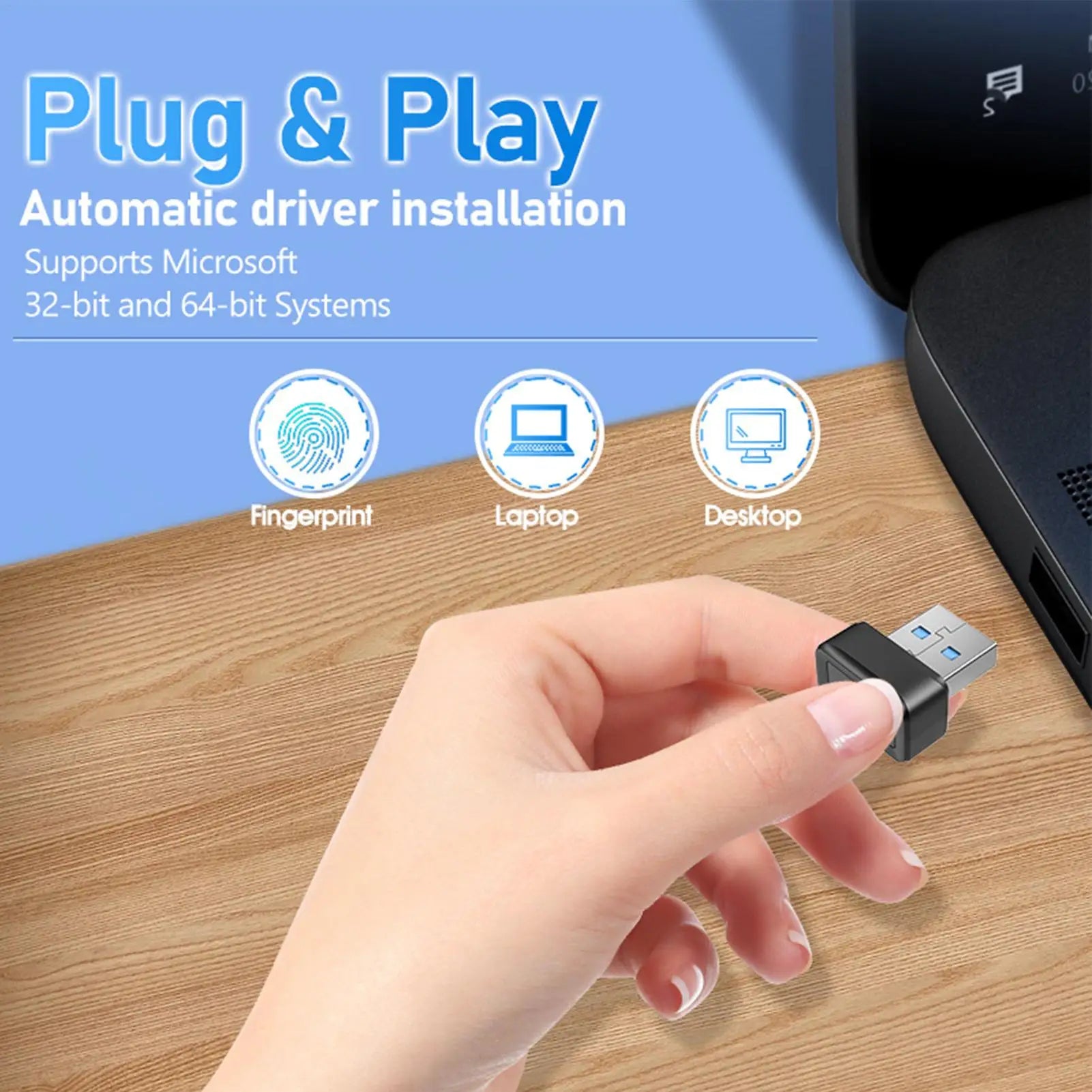 USB Fingerprint Reader Laptop Windows 10 11 Scanner 360 Degree Touch