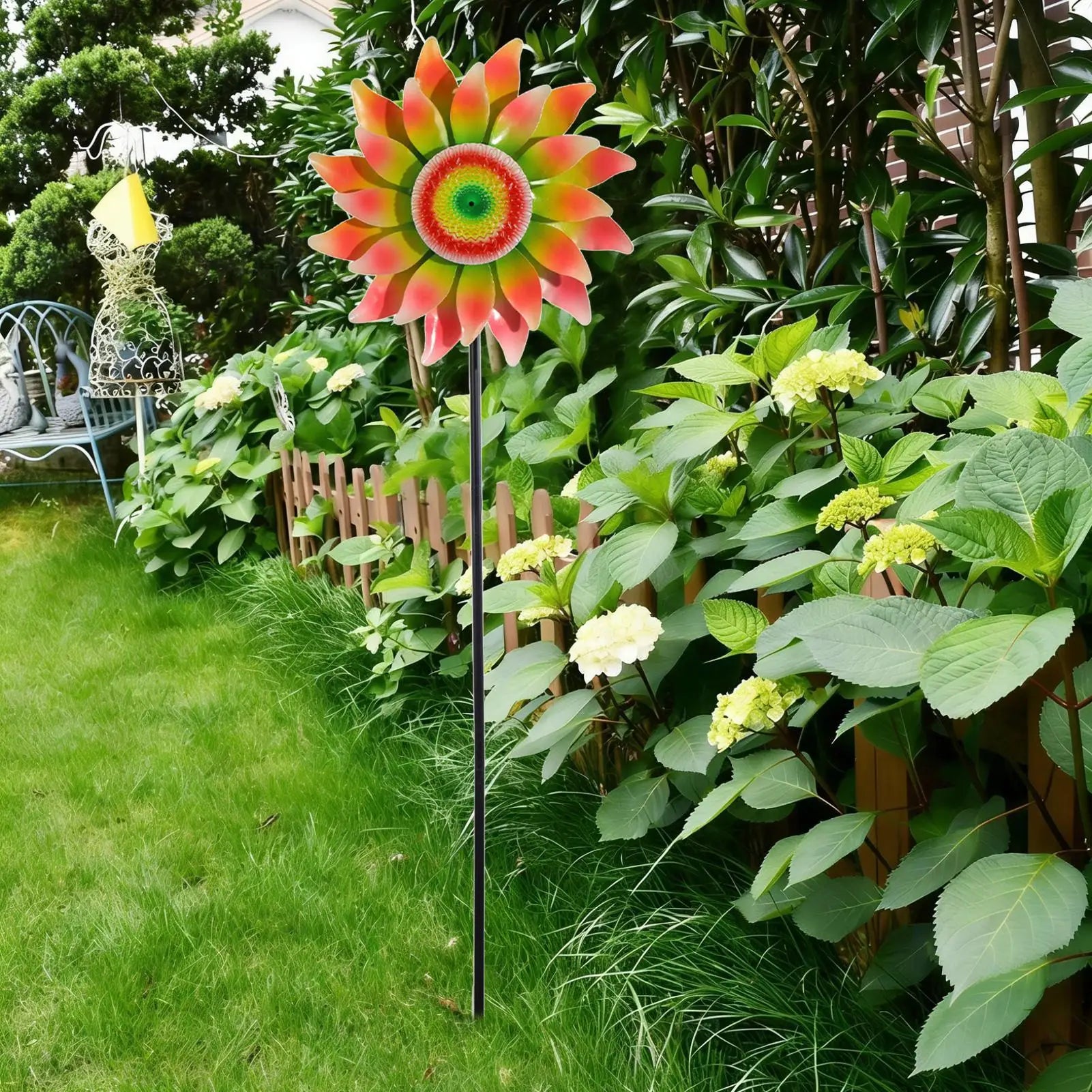 Garden Wind Spinners Metal Flower Windmill Stake Spinner Yard Outside