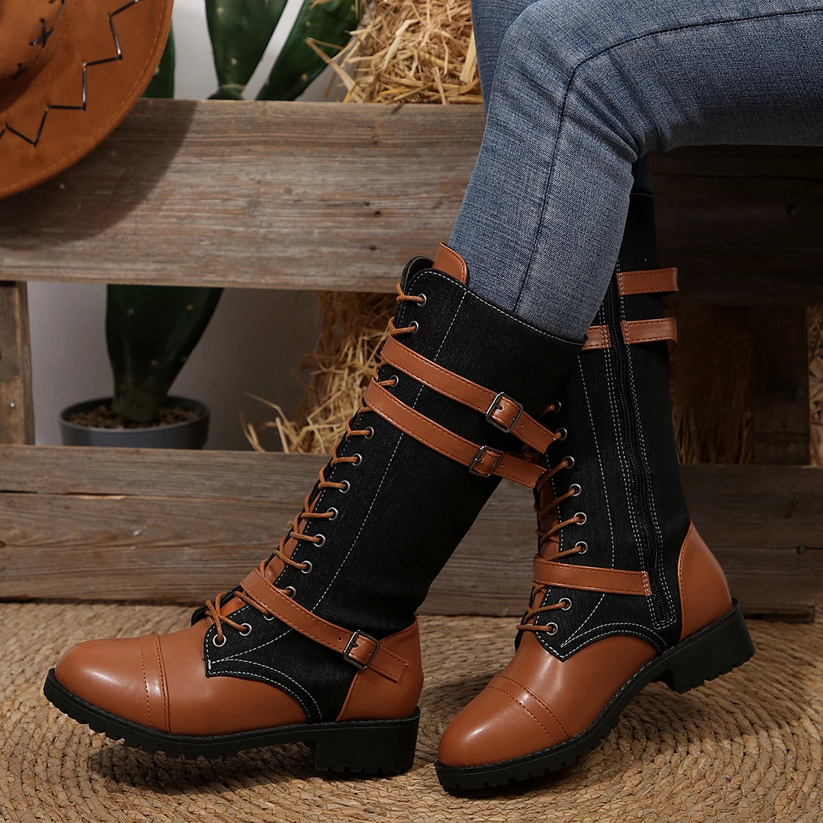 2025 New Women Ankle Boots Winter Autumn Platform Gothic Punk Shoes for Women Combat Knee High Long Boots Women Zapatos De Mujer Zpaxo black 42