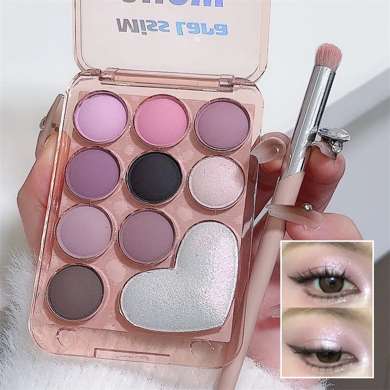 10 Color Love Eyeshadow Palette Velvet Matte and Shimmer Effect Pink Brown Eye Shadow Plate Create A Multi-Functional Makeup Zpaxo