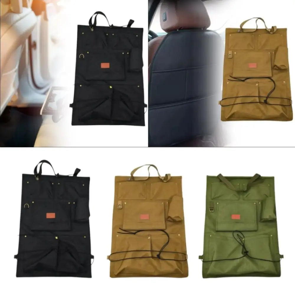 Multiple Compartment Car Seats Back Organizer Canvas Material Bottle Holder Automotive Back Pockets Kids Kick Mat Zpaxo