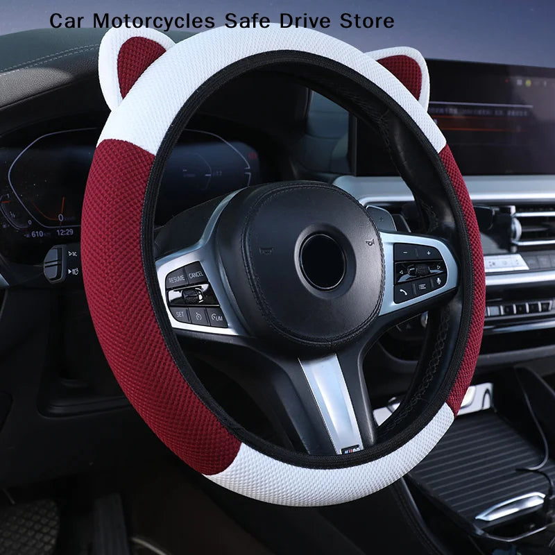 Cartoon Cat Ears Car Steering Wheel Cover Four Season Universal Anti