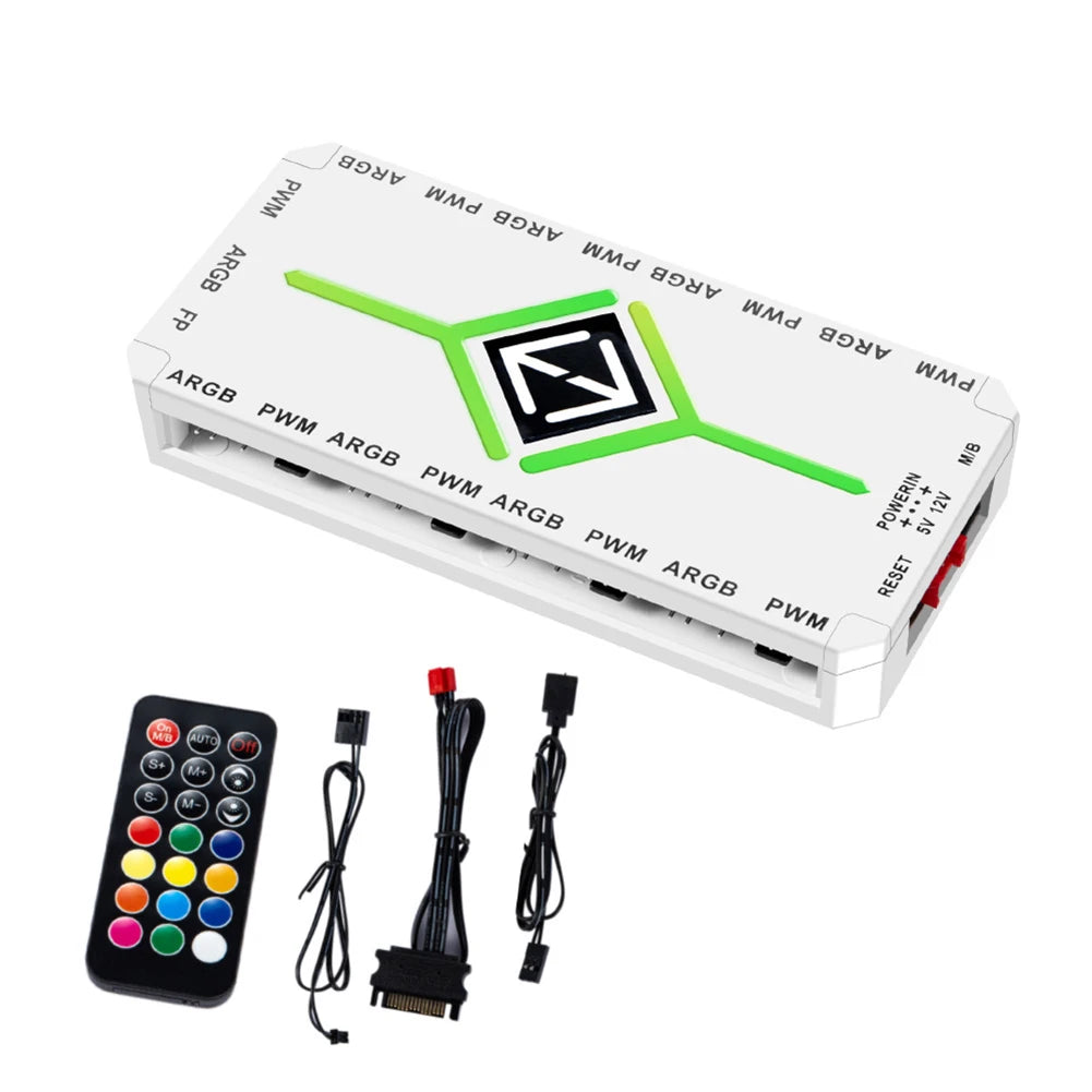 1 9 5V 3 Pin ARGB Controller Cooling Fan Hub PWM Addressable Computer Zpaxo White