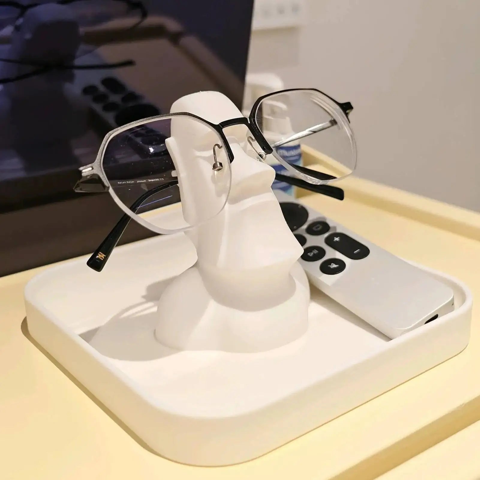 Eyeglass Holder Stand Easter Island Statue Storage Box Decorative