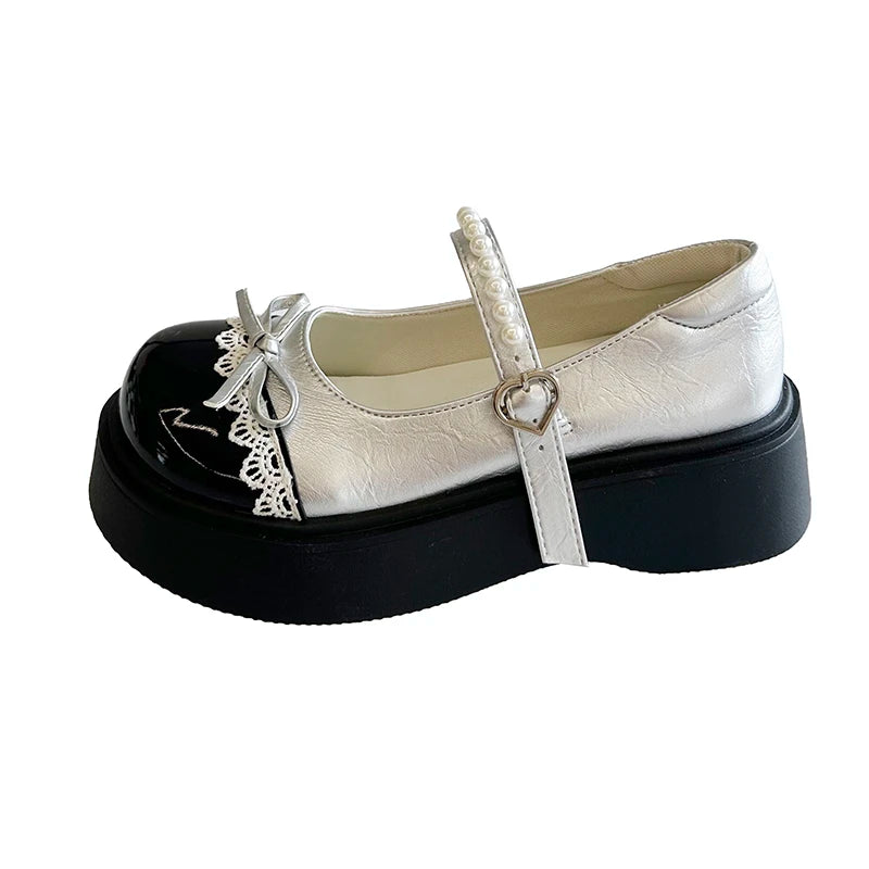 Exquisite Retro Silver French Thick Sole Shallow Single Shoe Women