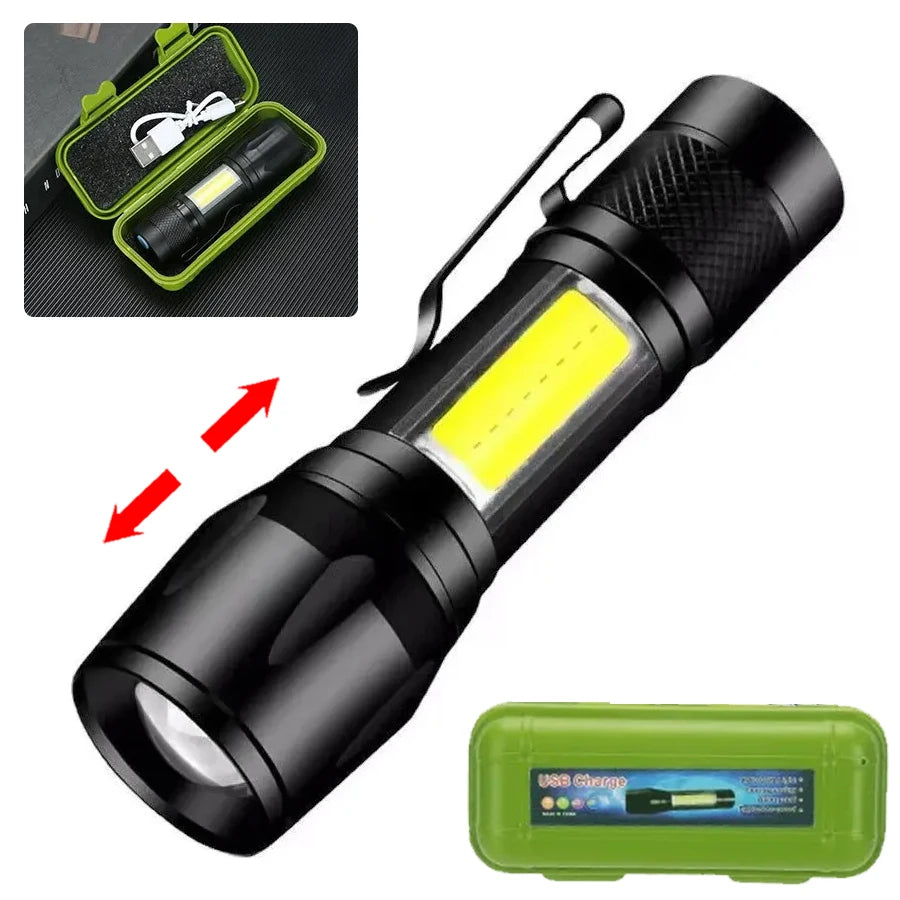 USB Rechargeable Mini Flashlight COB XPE Zoomable Torch