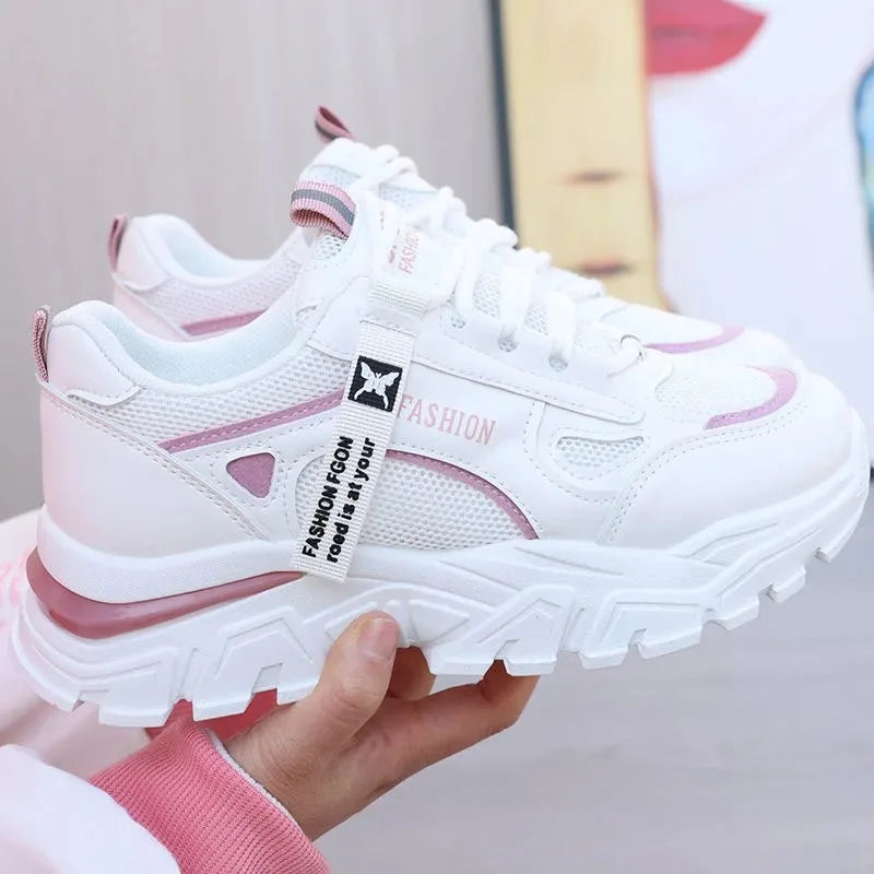 Women Sneakers Breath Thick Bottom Lightweight Sports Shoes 2025 New Lace-up Wedge Sneakers Women Comfortable Leisure Shoes Zpaxo