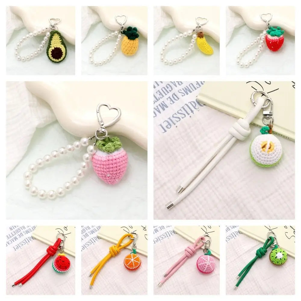 Handmade Knitted Fruit Keychain Fresh Cute Cartoon Crochet Fruit Key Chain Watermelon Kiwifruit Weaved Keyring Zpaxo