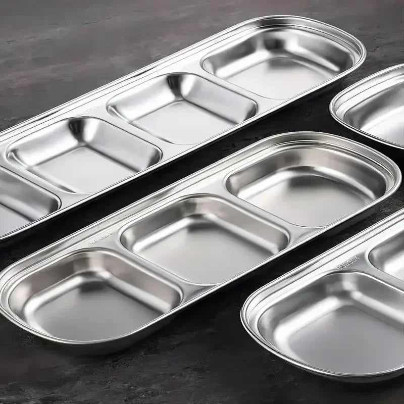 304 Stainless Steel 3-Compartment Dip Tray | Korean BBQ Sauce Condiment Dip Tray Zpaxo