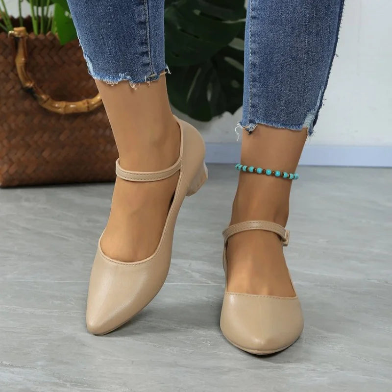 Round Head Shallow Square Heel Shoes Women's Elegant Fashion Heels