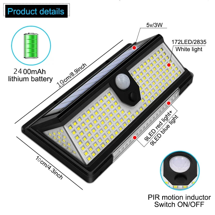 Outdoor Solar Lamp with Motion Detector 4 Modes Waterproof 190Led Solar Light for Courtyard Zpaxo