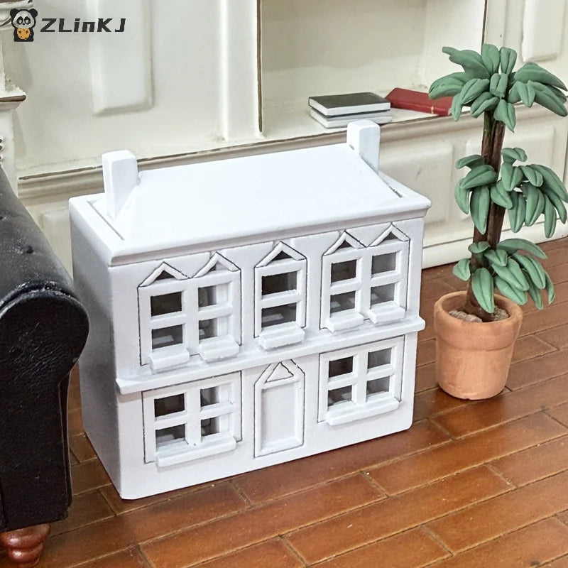 ▶1:12 Dollhouse Miniatures White Wooden Villa Small House Model Doll House Decor DIY Micro Landscape Ornaments Pretend Play Toys Zpaxo