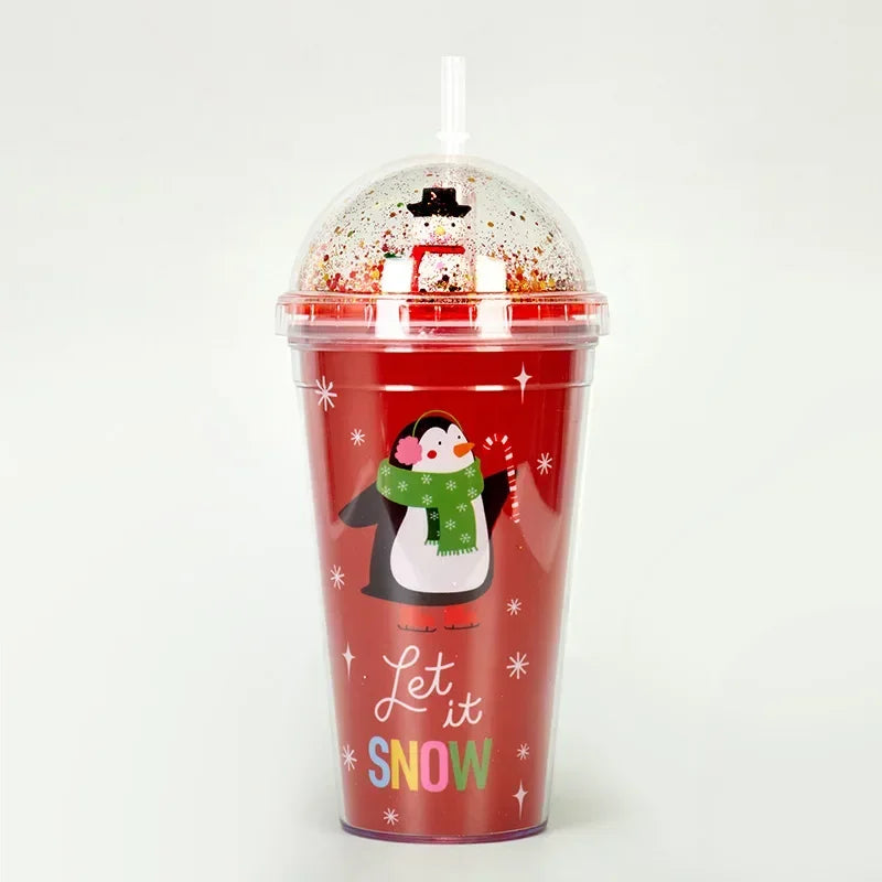 Christmas Double-Layer Straw Cup – Micro Landscape Holiday Mug Holiday Drinkware Zpaxo C