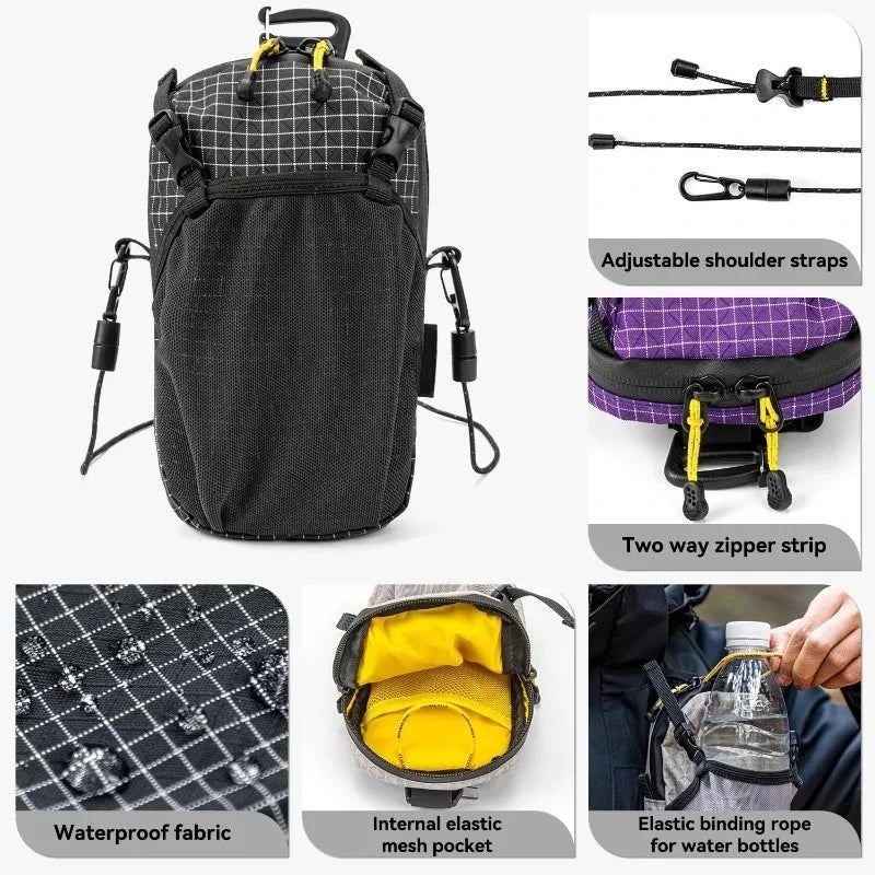 Nylon Water Bottle Holder Phone Pocket Adjustable Shoulder Pouch