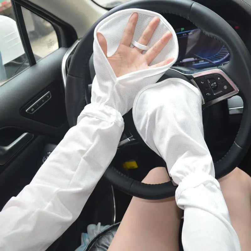 Large Ice Sleeve Gloves Women's Summer Driving Sun Protection Arm Zpaxo WHITE One Size