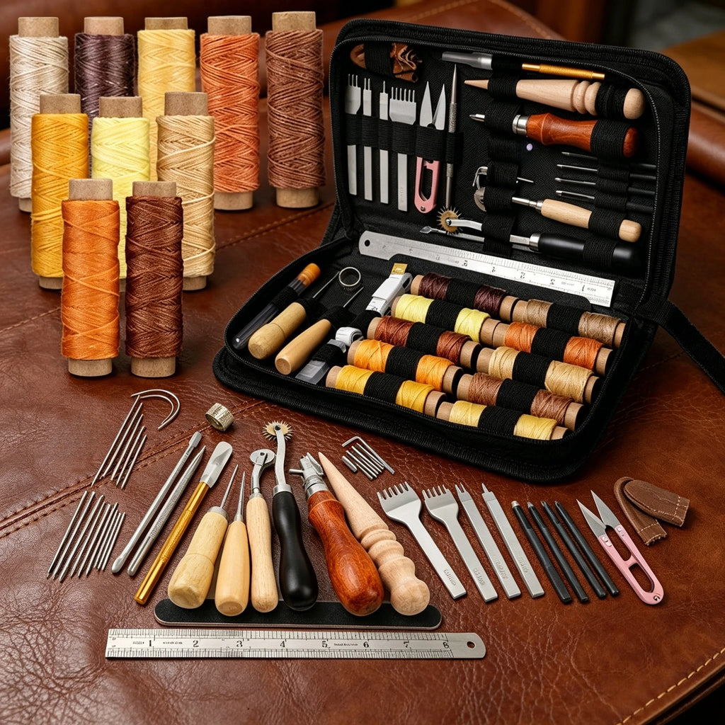 DIY leather sewing set, leather craft tool combination, sewing needle set, leather grooving device, wax thread Zpaxo