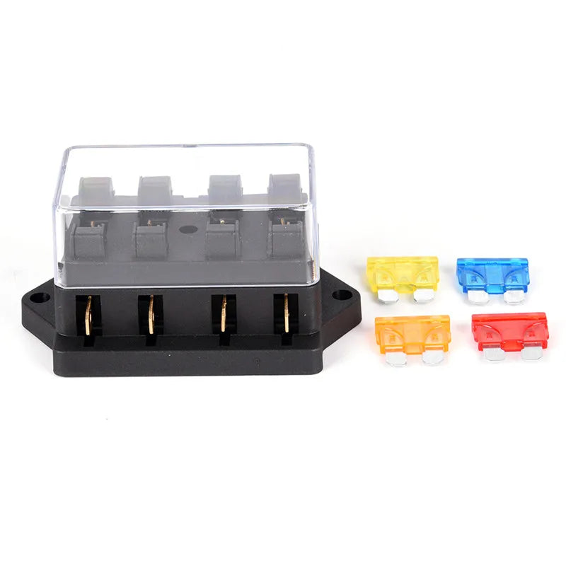 Car 4 Way Circuit Standard ATO Blade Fuse Box Block Holder 12V 24V+4