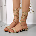 Fashion Crystal Low Heel Gladiator Sandals Women's 2026 Summer Cross Zpaxo Gold 35