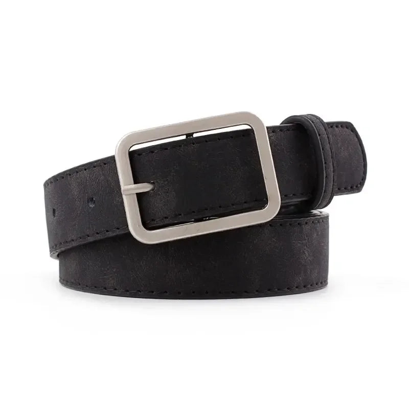 Fashion Square Pin Buckles Belts Women Silver Buckle Leather Jeans