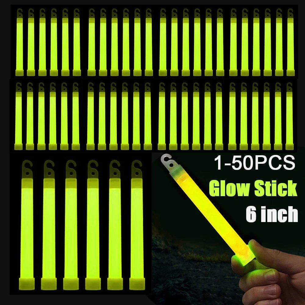 1-50pcs Glow Sticks with Hook 6 inch Fluorescence Light for Hiking Camping Outdoor Emergency Concert Party Light Sticks Zpaxo