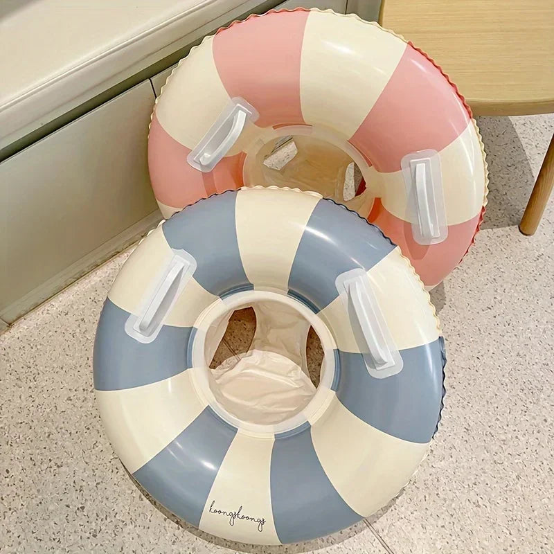 Durable Thick PVC Youngsters' Vintage Striped Swimming Ring Handles