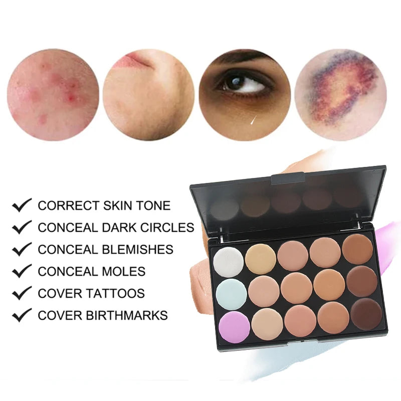 15 Colors Concealer Palette Cream Contour Palette,Foundation Full Coverage Foundation Makeup Cover Dark Circles Around Eyes Face Zpaxo