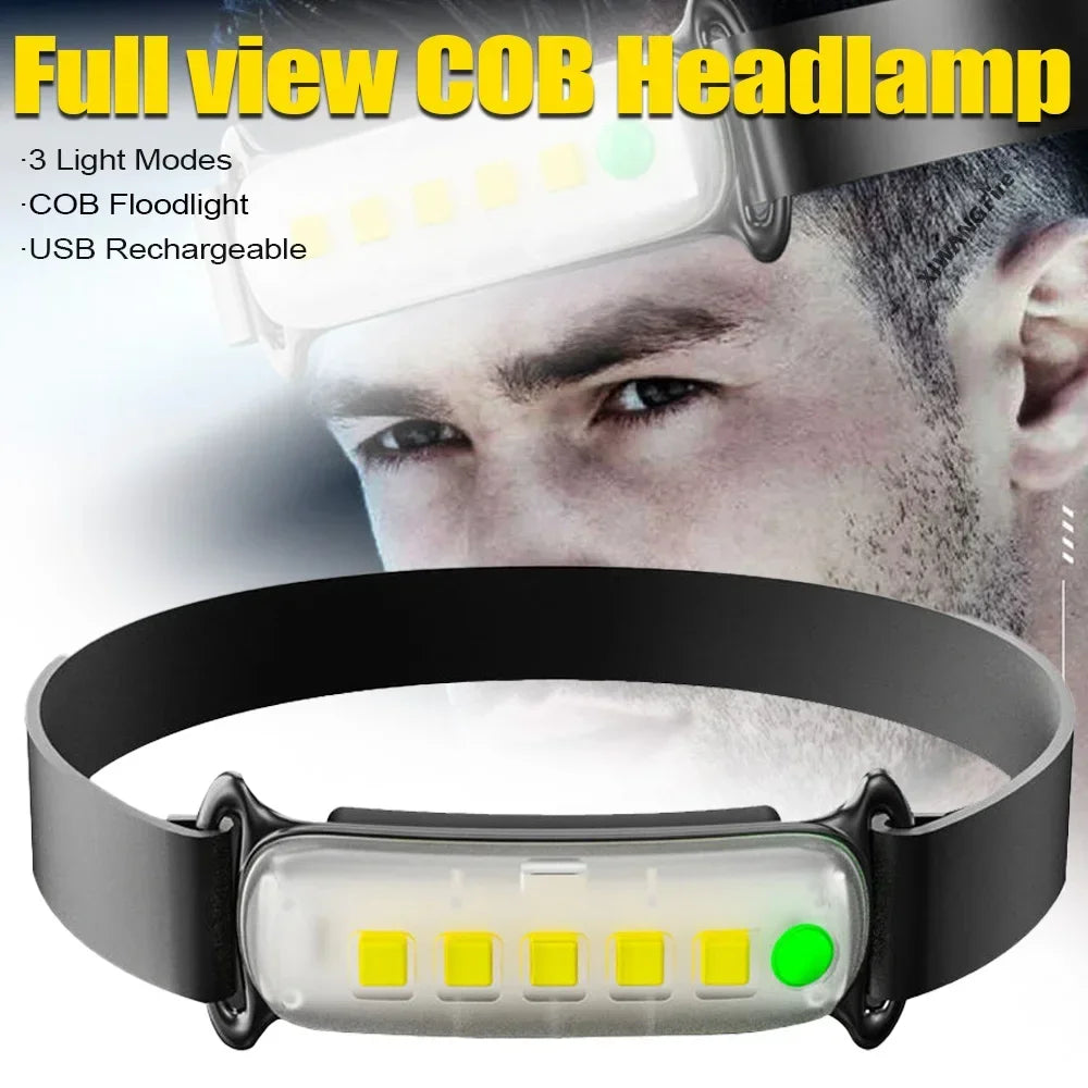COB LED Headlamp – Waterproof USB Rechargeable Head Torch