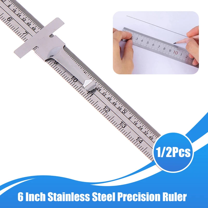 1/2Pcs 6 Inch Stainless Steel Precision Ruler Sliding Pocket Ruler With Inch 1/32" Mm/Metric Graduations High Precision Zpaxo