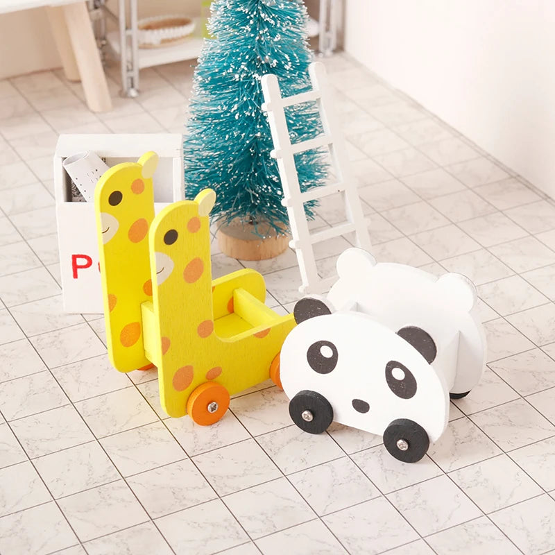 1 12 Dollhouse Miniature Panda Trolley Giraffe Storage Rack Model