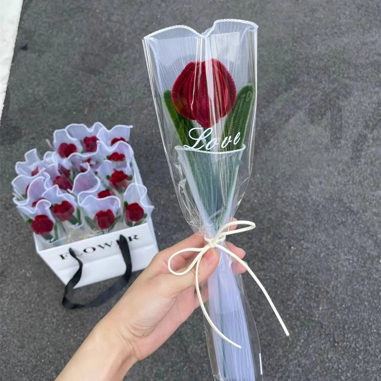 Twisted Rod Bouquet Tulip Handmade Plush Flower Pipe Cleaner Craft