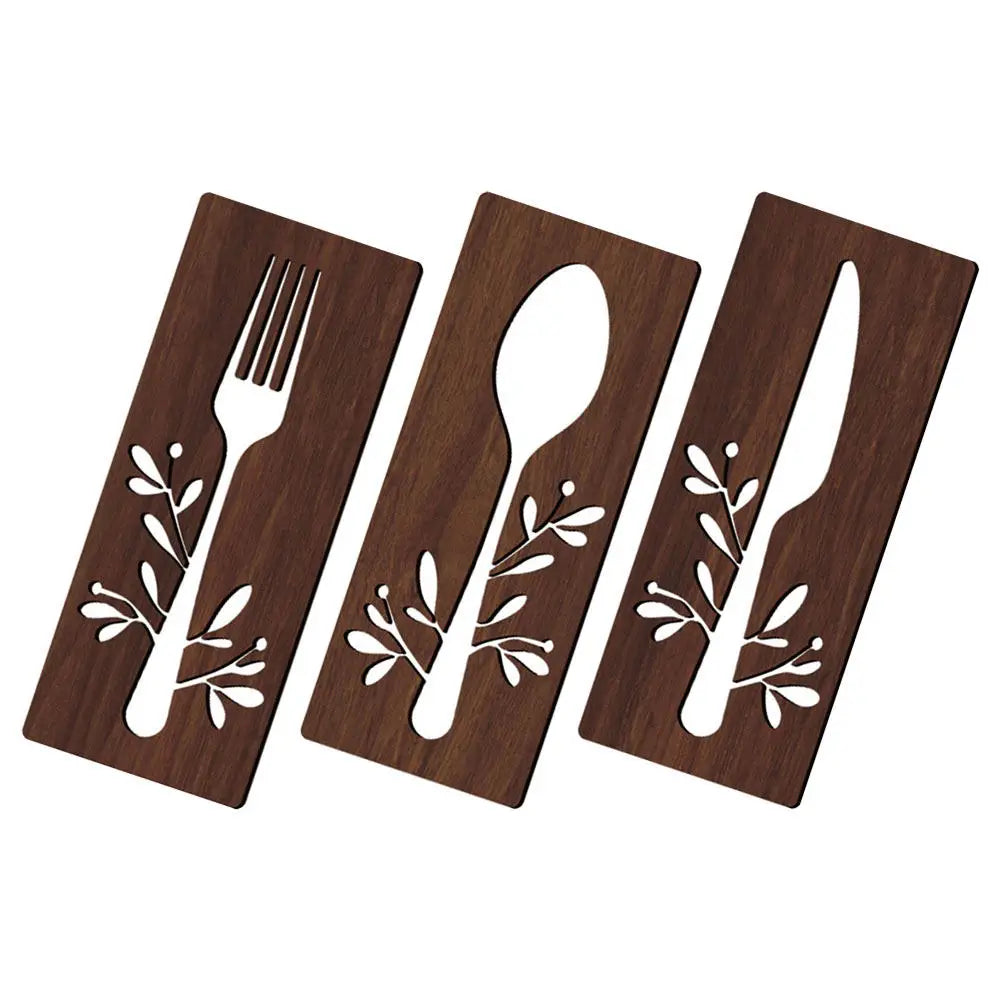 Rustic Kitchen Wall Sign Wooden Fork Spoon Cutter Basswood Decorative